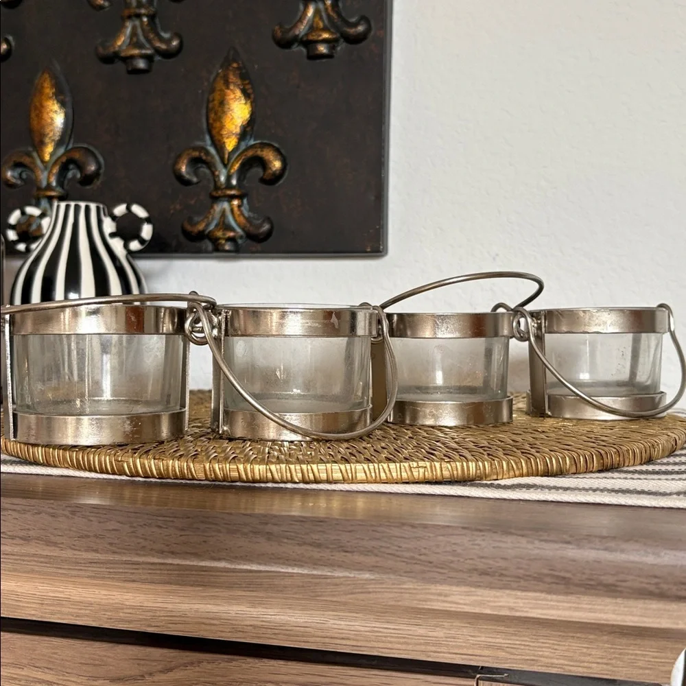 Vintage 2006 Target Metal And Glass Tea Light Candleholders, Set Of 4